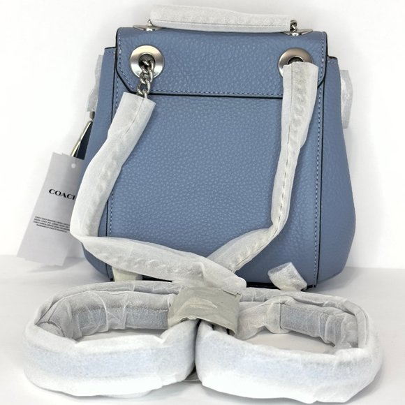 Coach Convertible Pebble Leather Mini Backpack Crossbody Silver/Blue NWT - Picture 6 of 10